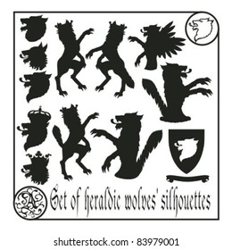 Set of heraldic wolves’ silhouettes