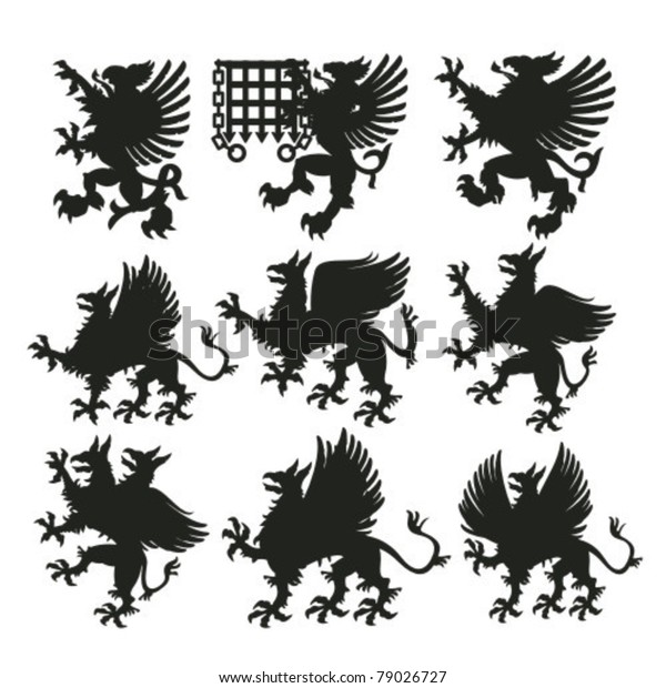 Set Heraldic Silhouettes Gryphons Griffins Stock Vector (Royalty Free ...