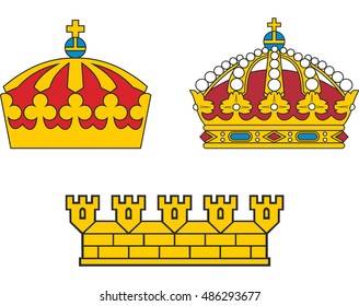 Set of heraldic swedish crowns. Vector illustrations.
