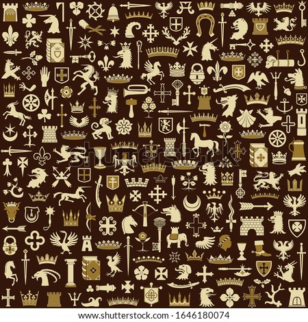 Set of heraldic symbols background.