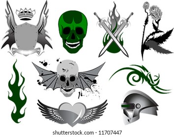 Set of heraldic symbols and elements. Vector illustration.