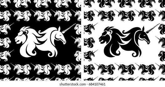 Set of heraldic symbols patterns with Lion and unicorn