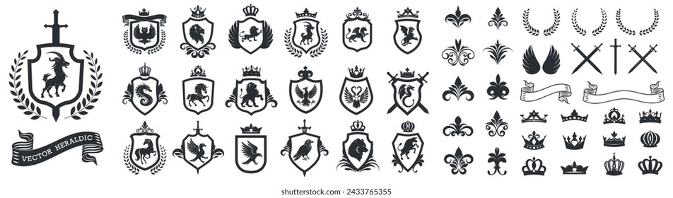 Set of Heraldic Vector Elements. Heraldic Animals Set.