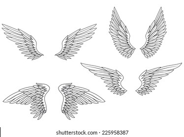 Set of heraldic wings for design and ornate