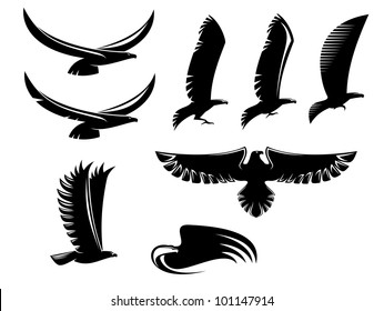 Set of heraldry black birds for tattoo or mascot design. Jpeg version also available in gallery