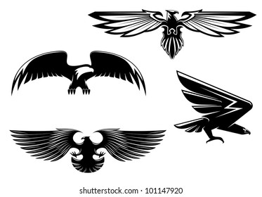 Set of heraldry eagles, hawks and falcons for tattoo or mascot design. Jpeg version also available in gallery