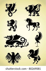 Set Of Heraldry Mythological Animals