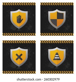 a set of heraldry shields with different icons on grunge backgrounds