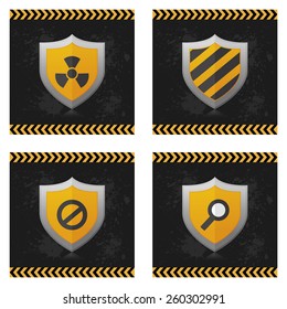 a set of heraldry shields with different icons on grunge backgrounds