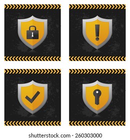 a set of heraldry shields with different icons on grunge backgrounds