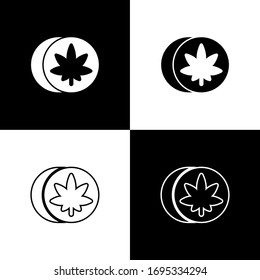 Set Herbal ecstasy tablets icon isolated on black and white background. Vector Illustration