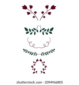 Set of herbal elements. Branches with leaves. Floral decor design. 