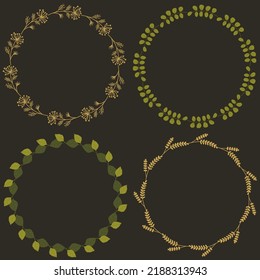 Set of herbal frames on a dark background. Template for invitation, card, prints. Vector illustration.