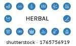 Set of herbal icons. Such as Mortar, Massage, Skin oil, Chewing gum, Acupuncture, Essential oil, Incense burner, Mint, Sauna, Lithotherapy, Incense , herbal icons