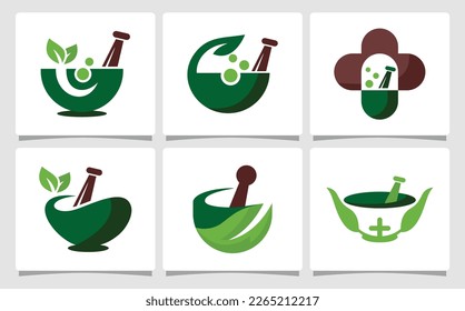 Establecer la inspiración de diseño del logotipo de farmacia herbal