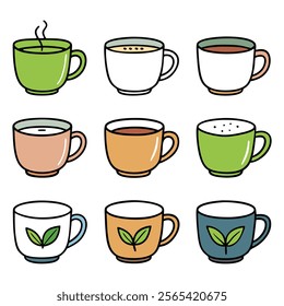 a set of herbal tea cups vector illustration, cafe,  drink, on white background