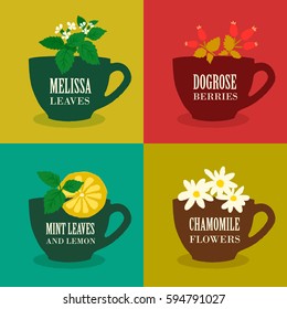 Set of Herbal teas. Vector background.