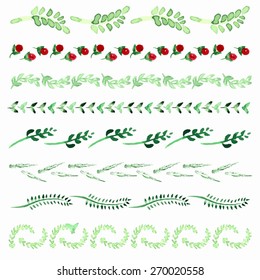 Set of herbal vector watercolor borders