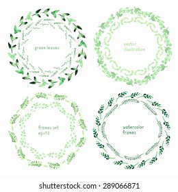 Set of herbal vector watercolor circle frames