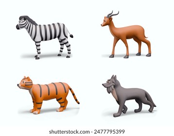 Set of herbivorous and carnivorous animals on white background