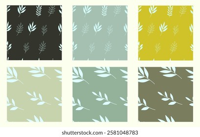 Set of herbs patterns. Seamless pattern with leaves and branches. Floral ornament for fabric, textile, wrapping, wallpaper, background, scrapbooking. Vector patterns 