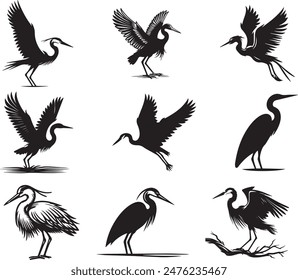 set of heron silhouettes vector illustration