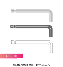 Set, Hex key for the specialist. Linear, solid and realistic design. On a white background. Flat vector illustration.