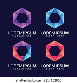 set of Hexagon 3D colorful logo template