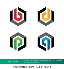 Set Hexagon B D P Q Letter Logo Vector Template Illustration Design. Vector EPS 10.