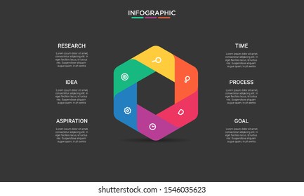 set hexagon color Infographic stack chart design with icons and options or steps. Infographics for business concept. Can be used for presentations banner, workflow layout, process diagram, flow chart 
