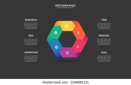 set hexagon color Infographic stack chart design with icons and options or steps. Infographics for business concept. Can be used for presentations banner, workflow layout, process diagram, flow chart 