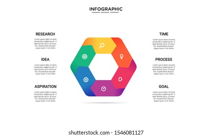 set hexagon color Infographic stack chart design with icons and options or steps. Infographics for business concept. Can be used for presentations banner, workflow layout, process diagram, flow chart 