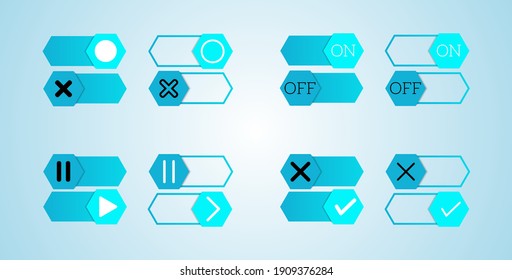 Set of Hexagon Gradient Light Blue Slider On and Off Design Template,