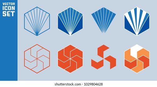 Set of hexagon icons. Abstract geometric for design. Orange and blue vector elements.