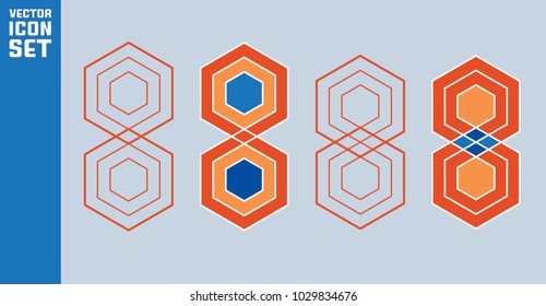 Set of hexagon icons. Abstract geometric for design. Orange and blue vector elements.