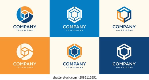 set of Hexagon logo. Minimal geometry logo design template