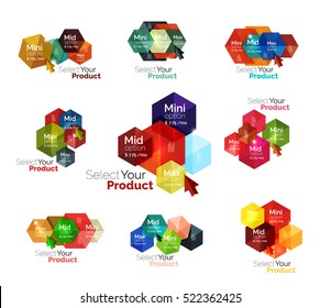 Set of hexagon navigation option diagrams. Vector business brochure or flyer element, presentation and web design navigation layout