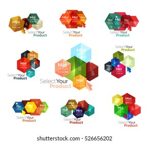 Conjunto de diagramas de opciones de navegación de hexágono. Folleto de negocio de vectores o elemento de volante, presentación y diseño web de navegación