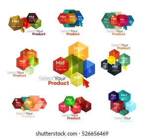 Set of hexagon navigation option diagrams. Vector business brochure or flyer element, presentation and web design navigation layout