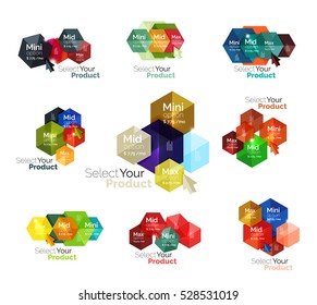 Conjunto de diagramas de opciones de navegación de hexágono. Folleto de negocio de vectores o elemento de volante, presentación y diseño web de navegación