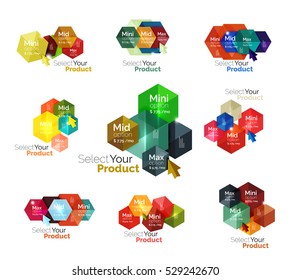 Conjunto de diagramas de opciones de navegación de hexágono. Folleto de negocio de vectores o elemento de volante, presentación y diseño web de navegación
