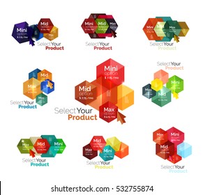 Set of hexagon navigation option diagrams. Vector business brochure or flyer element, presentation and web design navigation layout