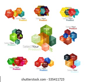 Conjunto de diagramas de opciones de navegación de hexágono. Folleto de negocio de vectores o elemento de volante, presentación y diseño web de navegación