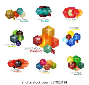 Set of hexagon navigation option diagrams. Vector business brochure or flyer element, presentation and web design navigation layout
