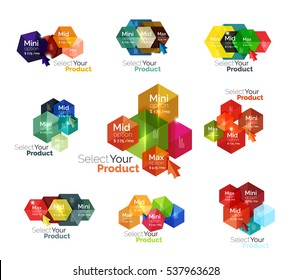 Conjunto de diagramas de opciones de navegación de hexágono. Folleto de negocio de vectores o elemento de volante, presentación y diseño web de navegación