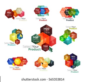 Satz von hexagonalen Navigationsoptionen-Diagrammen. Geschäftsbroschüre oder Flyer für Vektorgrafiken, Präsentation und Navigation im Webdesign