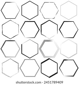 Set of hexagon outlines in varying styles. Geometric shapes collection. Modern design elements. Vector illustration. EPS 10.