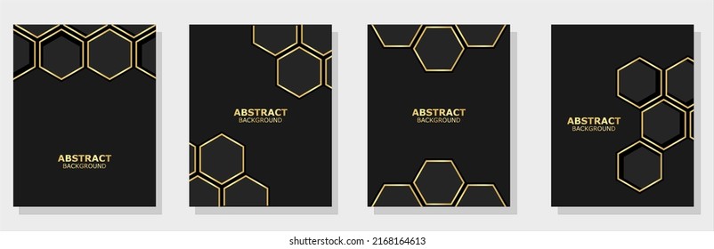 Set of hexagon pattern backgrounds with black and gold Colors, Futuristic. Banners, Web, Promotions, Advertising, Plaques and Billboards, posters, book covers, invitations, flyers, brochures, banners