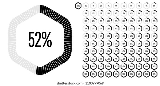 Set of hexagon percentage diagrams from 0 to 100 ready-to-use for web design, user interface (UI) or infographic - indicator with black