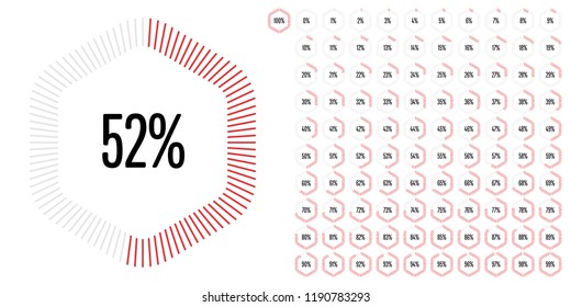 Set of hexagon percentage diagrams from 0 to 100 ready-to-use for web design, user interface (UI) or infographic - indicator with red